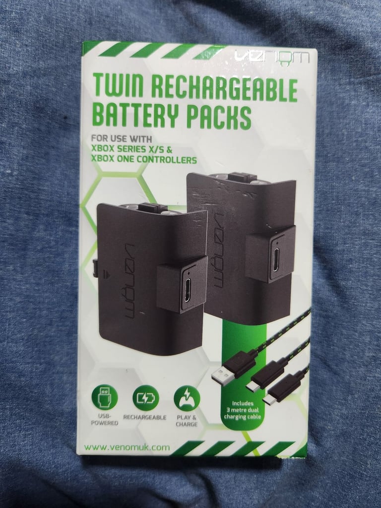 image for Venom Twin Rechargeable Battery Pack + 3M Charging Cable + Black Version + NEW