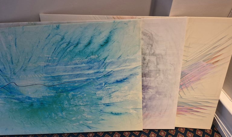 image for Set of 3 large abstract canvas paintings 120 x 80 cm, very good condition 