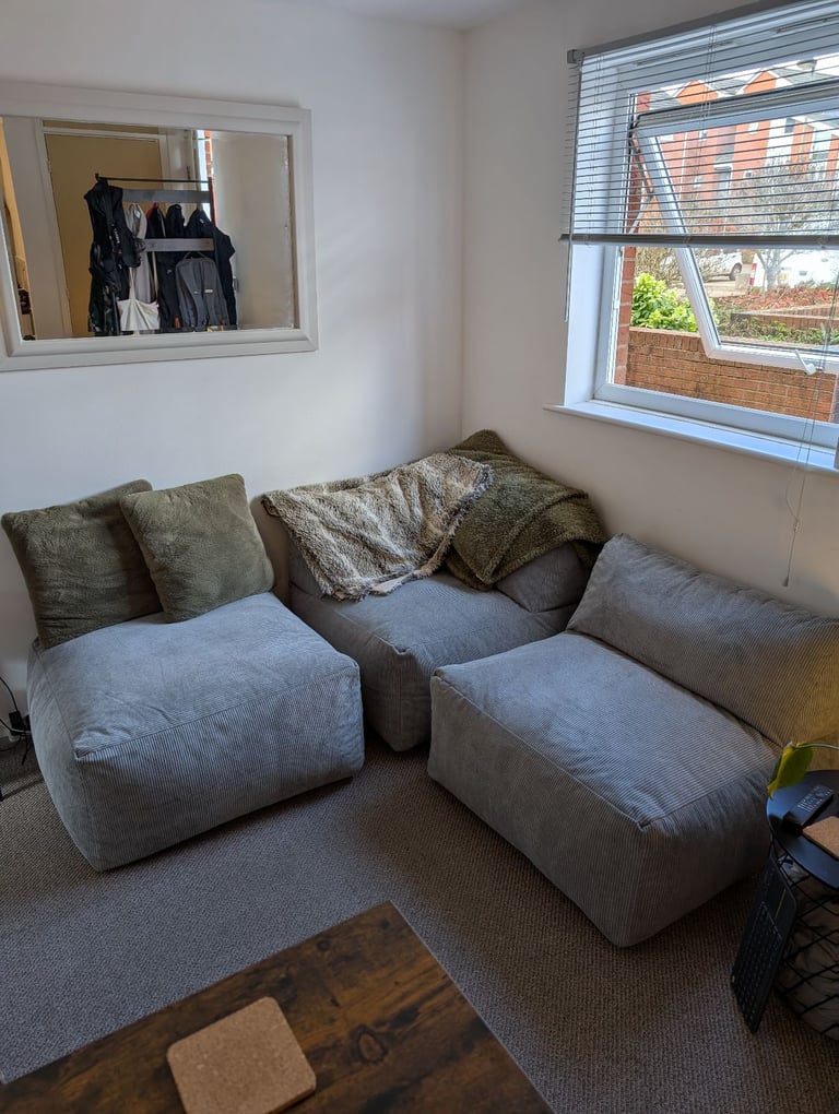 3 piece grey corduroy sofa bean bag set (no filling)