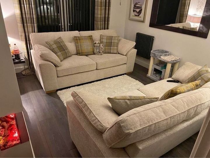 image for Beige 3x2 seater high back sofa
