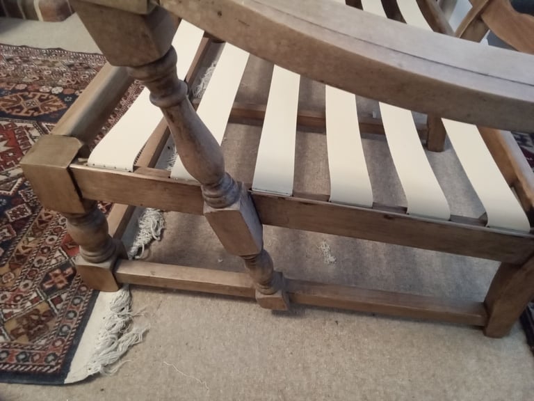 .ERCOL SOFA COTTAGE STYLE VINTAGE SOLID  beech IRISH LINEN/COUNTRY DIARY DORMA fabric by Moygashel