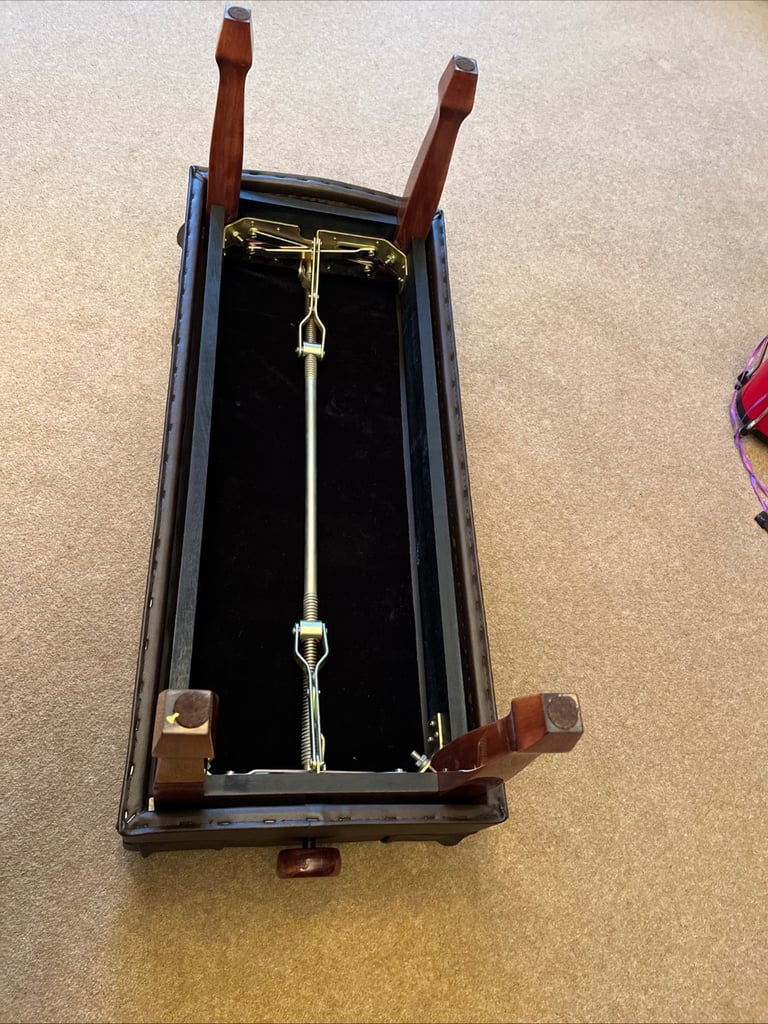 Adjustable Height Piano Bench Stool Dark Brown Faux Leather. 