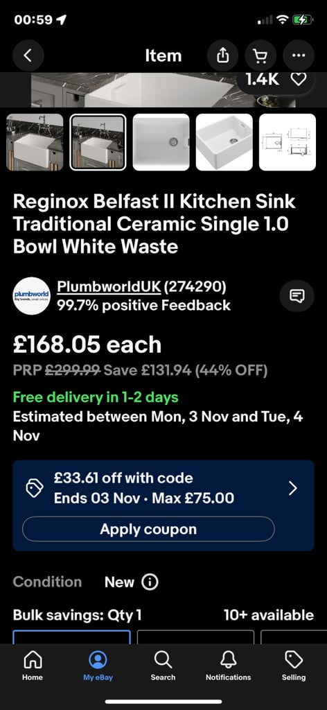 Belfast sink with basket strainer BRAND NEW