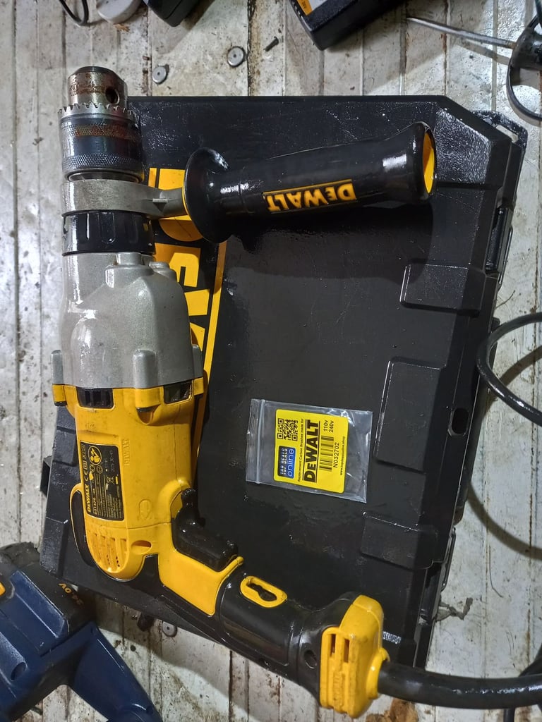 dewalt 240v drill on box ready for use