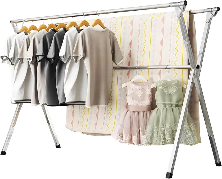79 Inches Stainless Steel Clothes Drying Rack, Heavy Duty floding with 20 Windproof Hooks
