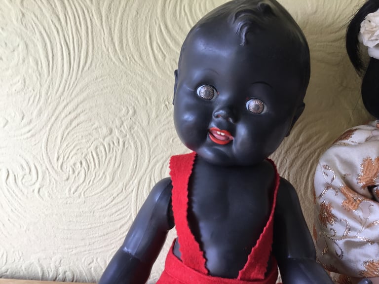 TWO VINTAGE DOLLS.  1950s BLACK RODDY DOLL + COLLECTOR’S CHINESE GIRL.