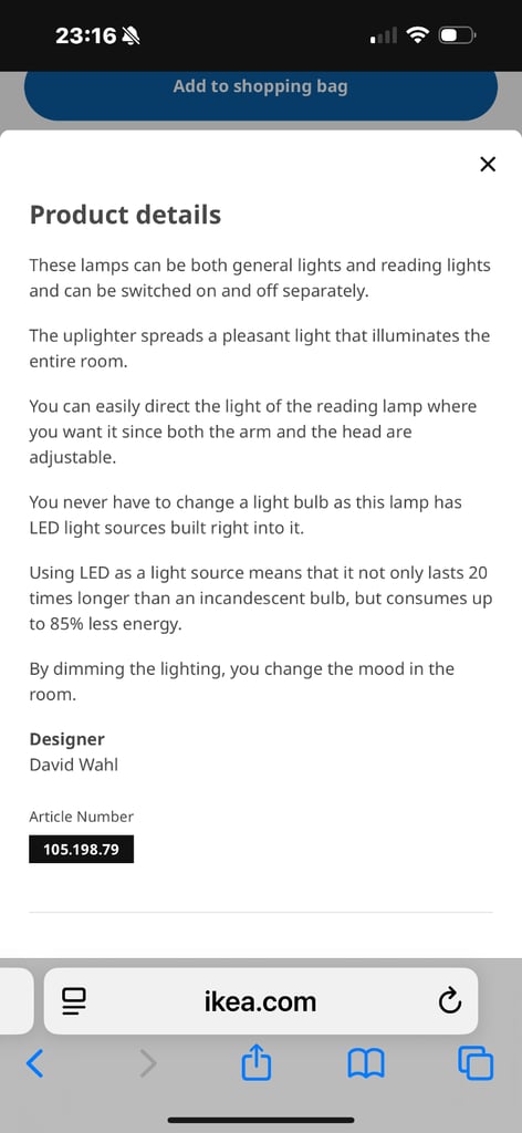 IKEA ISJAKT LED floor uplighter/reading lamp, dimmable/nickel-plated, 180 cm