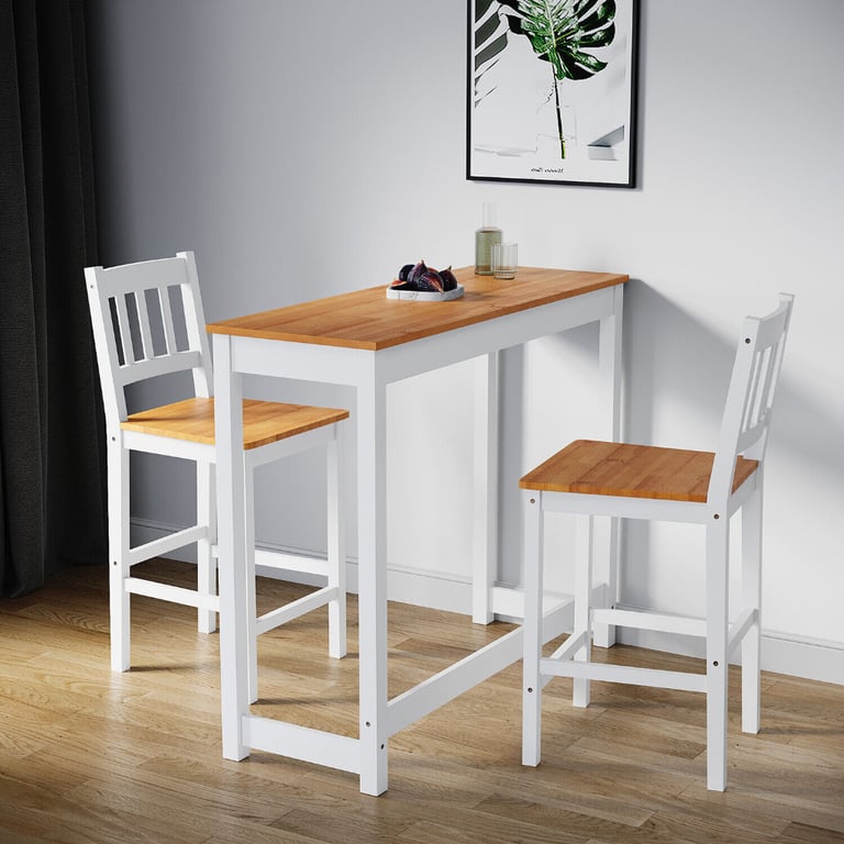New Honey & White Solid Pine Wood Dining Table + 2 Chairs RRP £225 Our Price £140