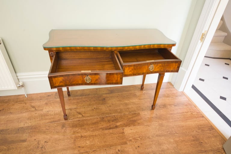Beautiful Edwardian Serpentine Fronted Antique Reproduction Desk with two Drawers 