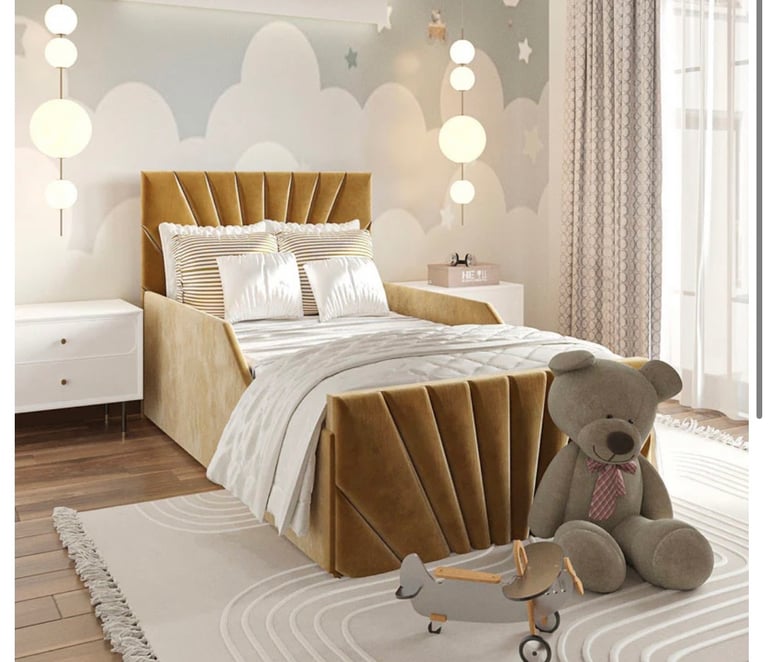 Small double toddler bed with ottoman - colour ivory plush 
