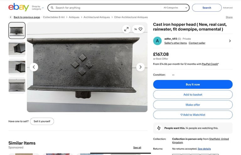 image for Antique CAST IRON hoppers x 2. Selling as a bargain BUNDLE  £50 for both thanks 