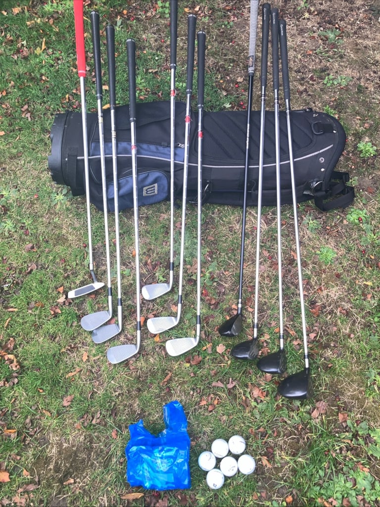 Men’s Golf Clubs Taylormade Steel Woods Mizuno Irons Trilogy Putter Stand Bag 