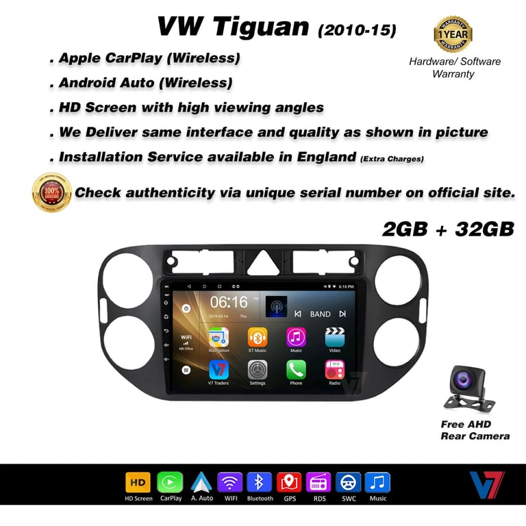 VW tiguan 2010-15 CARPLAY Android Auto HD Screen Head Unit GPS Stereo LCD Panel V7