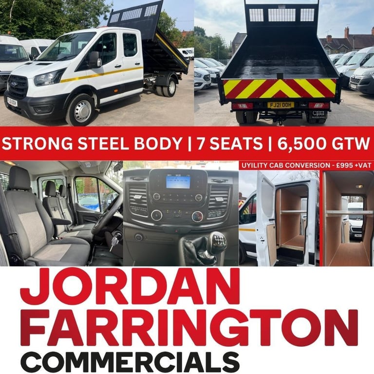 2021 FORD TRANSIT 350 DOUBLE / CREW CAB STEEL TIPPER RWD EURO 6 TWIN REAR WHEELS