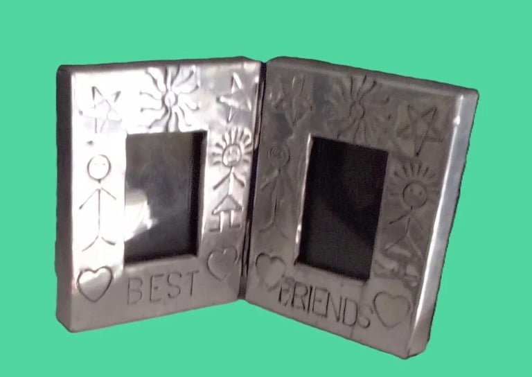 image for Share Rectangle Chrome Look Etched Best Friends Dual Picture Photo Frames.POST OR COLLECT