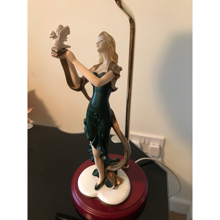 Vintage tall lady dove sculptured lamp shade light 