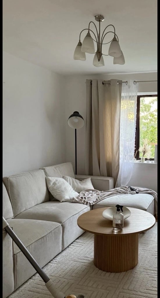 AVAILABLE pouffe + Dusk Brooklyn 3 seater sofa - ivory
