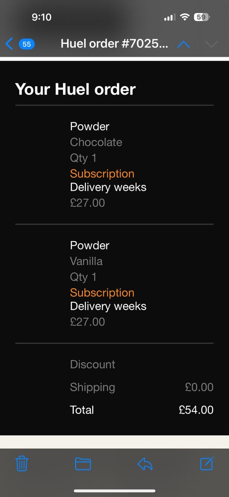 image for Two large packs of HUEL protein powder unopened 