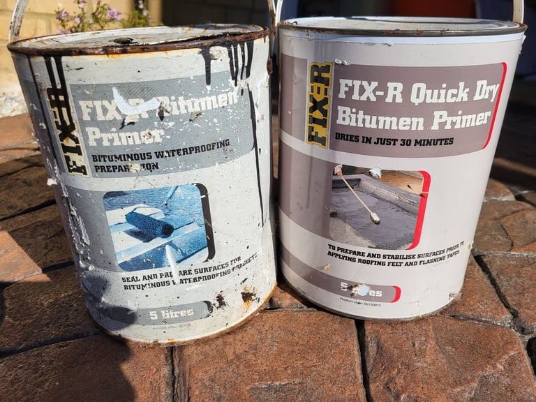 QUICK DRY BITUMEN PRIMER 1 FULL 5 LITRE CAN PLUS A HALF 5 LITRE CAN OF NON QUICK DRY BITUMEN PRIMER.
