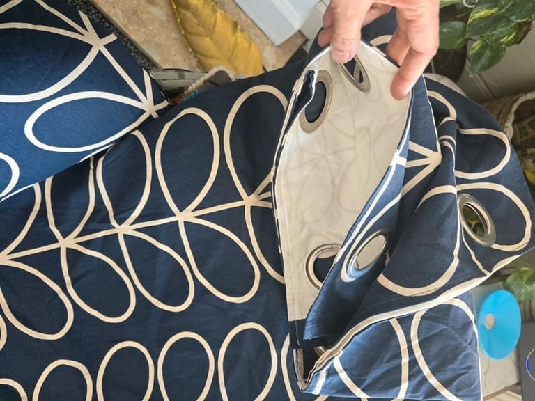 Orla keily whale roman jumbo linear stem Eyelet curtains   228cm Drop 183cm 