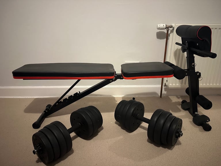 image for Adjustable Weight Bench + Dumbbells Set