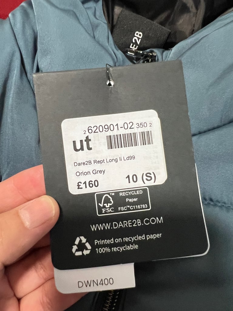 Dare 2b Rept Longline waterproof Puffer Jacket – Orion Grey – UK 10 – BNWT