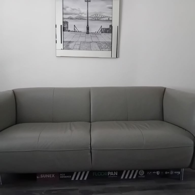 image for Grey leather 3 seater sofa 