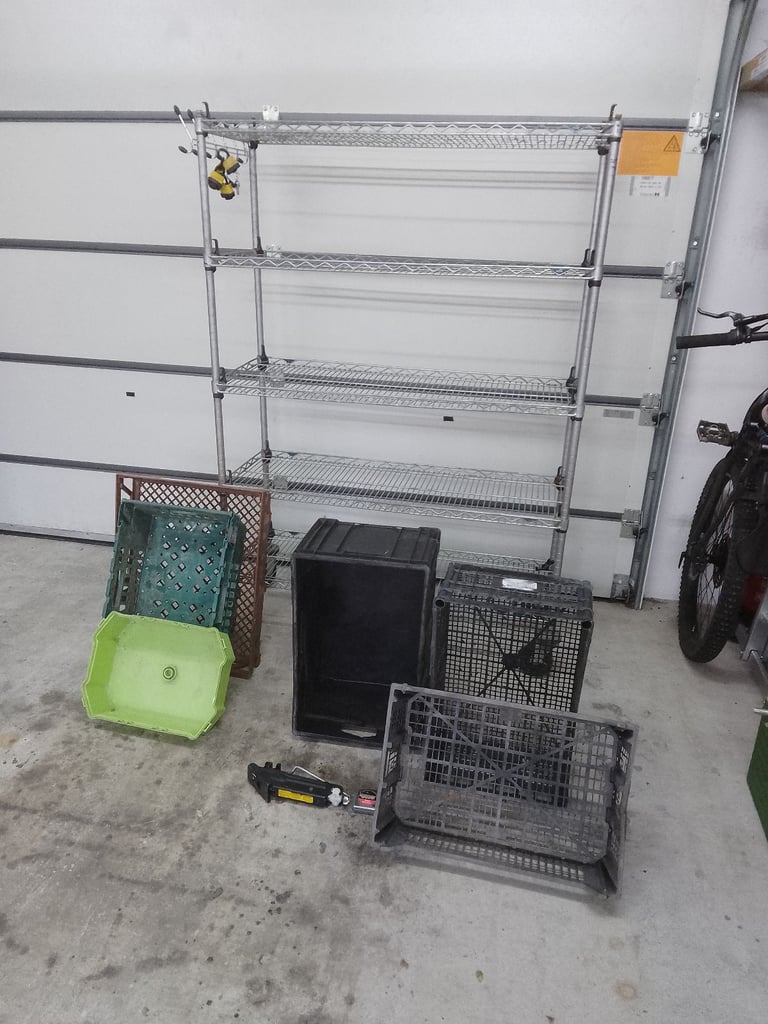 Shelving, Crates, padlocks & tape