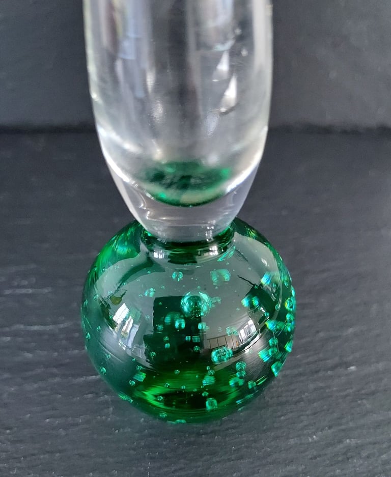Vintage Green Bubble Glass Fluted Bud Vase 16 cm Tall