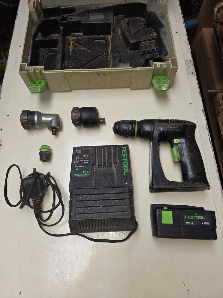 Festool C12 Cordless Drill, New battery, Charger, Attachments & Case