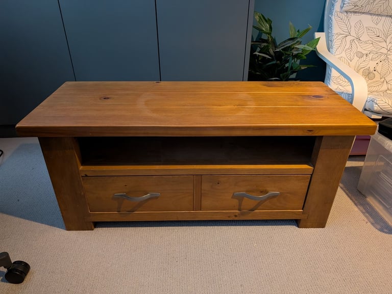 image for Solid wood tv stand with drawer, rustic wood, large drawer (see pictures)