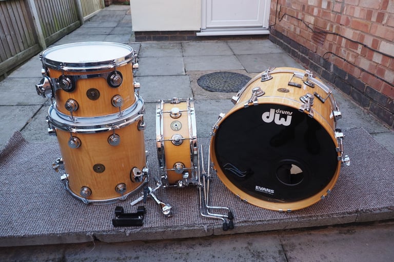 image for  DW Jazz Series Exotic Curly Maple 18,14,12 & 14 Snare. Ahead Amor Fleece Cases.