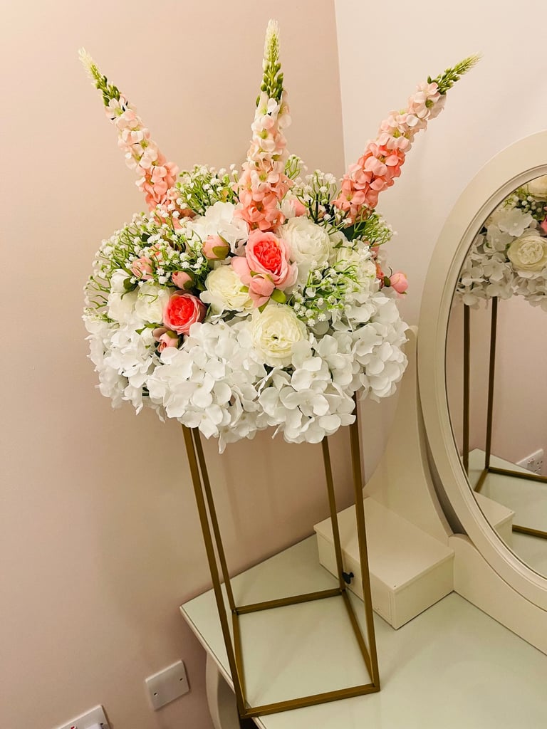 Beautiful Artificial Flower Arrangement on Gold Stand