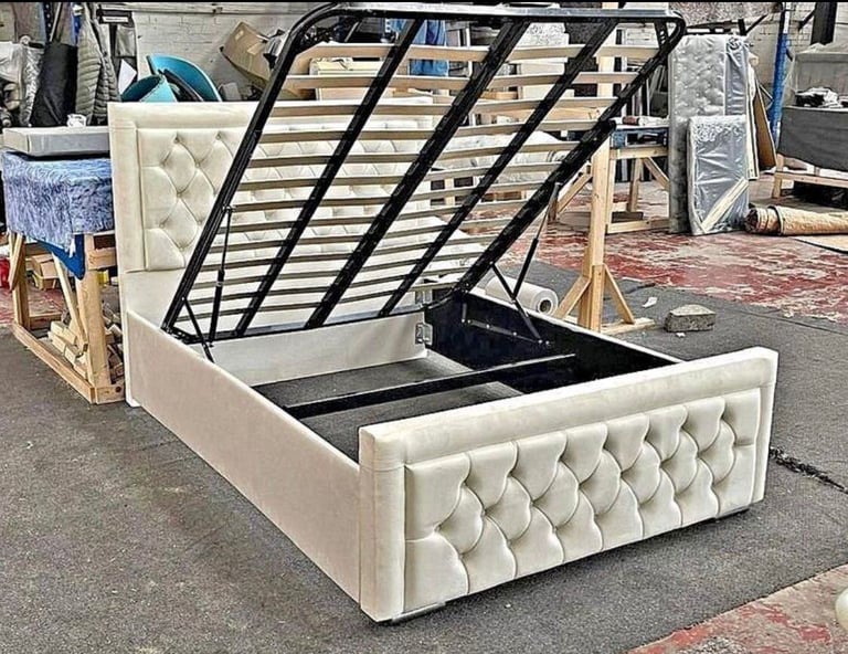 image for Double Divan Bed Frame with Storage Drawers and Mattress 