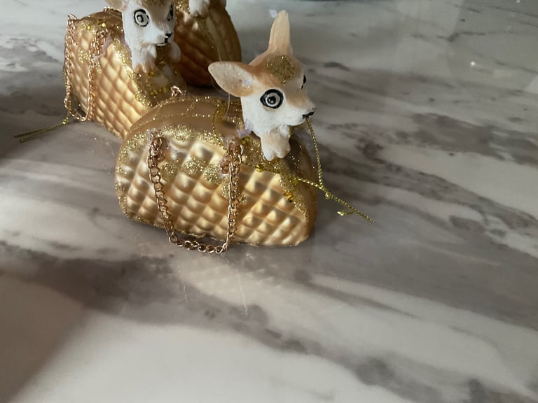 5 Christmas handbag dog baubles new 