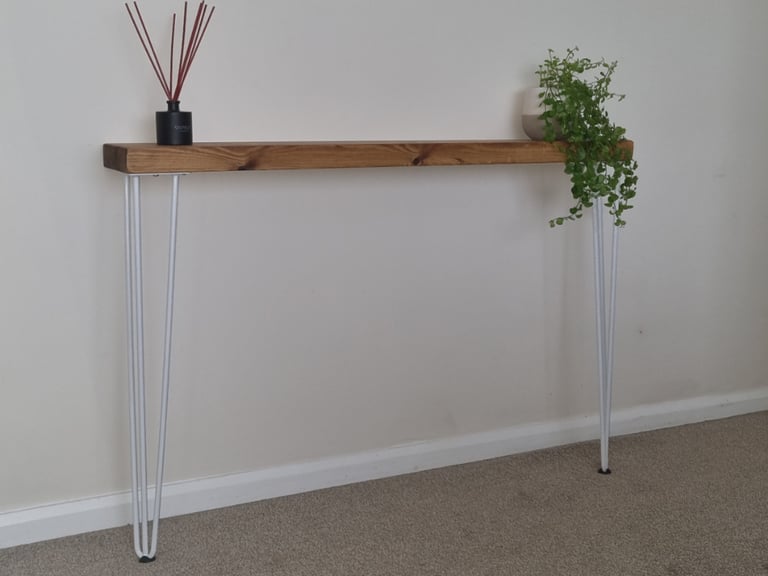 image for New, unopened - Rustic Console Table with White Hairpin Legs