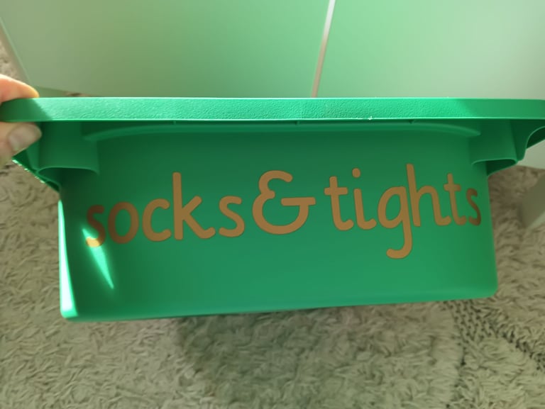 Children's IKEA wardrobe, labelled drawers and hangers 