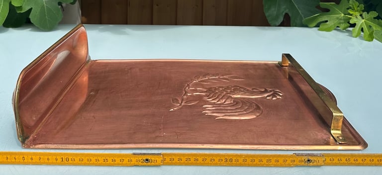 VINTAGE FRENCH COPPER KITCHEN UTENSIL RACK, COQ, COCKEREL HANGING RAIL - 49x37cm - WILL POST!