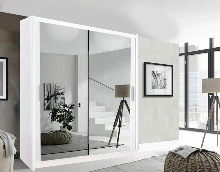 MDF MATERIAL !! 2 DOOR SLIDING WARDROBE WITH FULL LENGTH MIRROR in