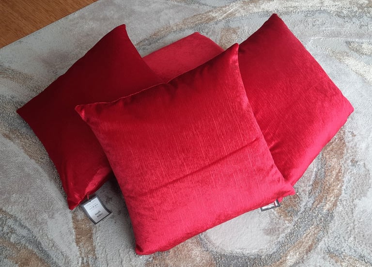 image for Set: 1 Red Rug, 4 Red Cushions and 2 Red Curtains. Change Colour Scheme of Your Living Room!