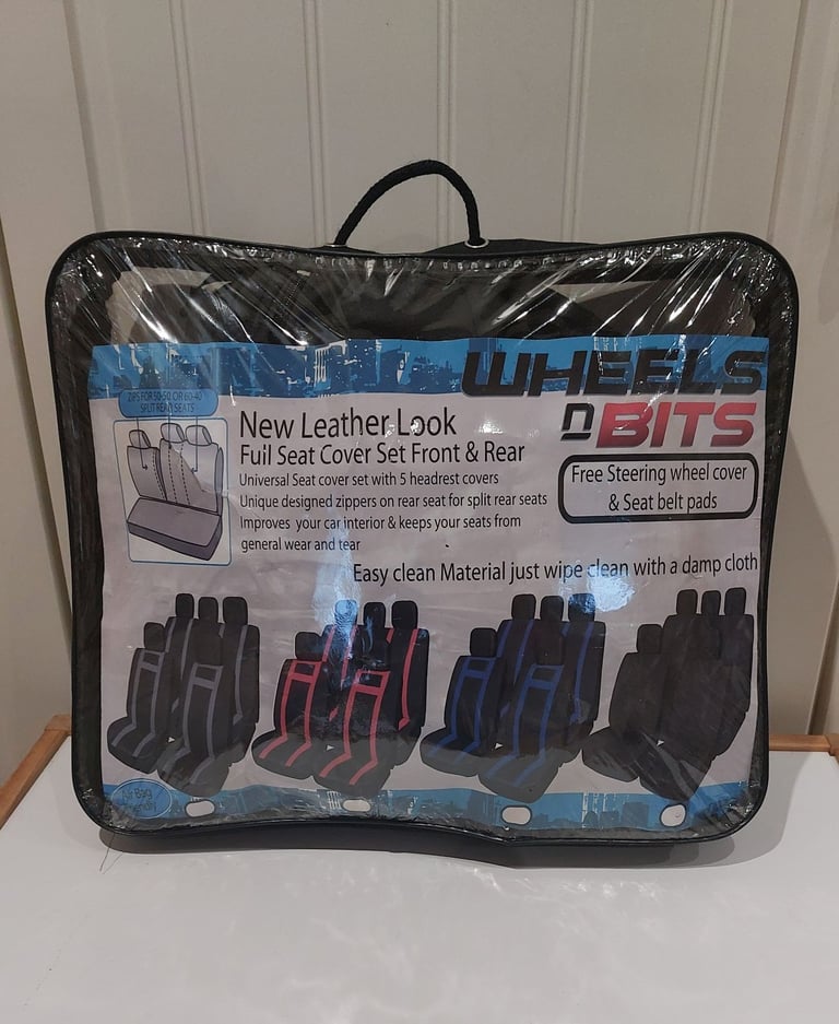 JUST REDUCED FURTHER AGAIN FOR QUICK SALE   BLACK FAUX LEATHER FULL SEAT COVER SET / FRONT & REAR