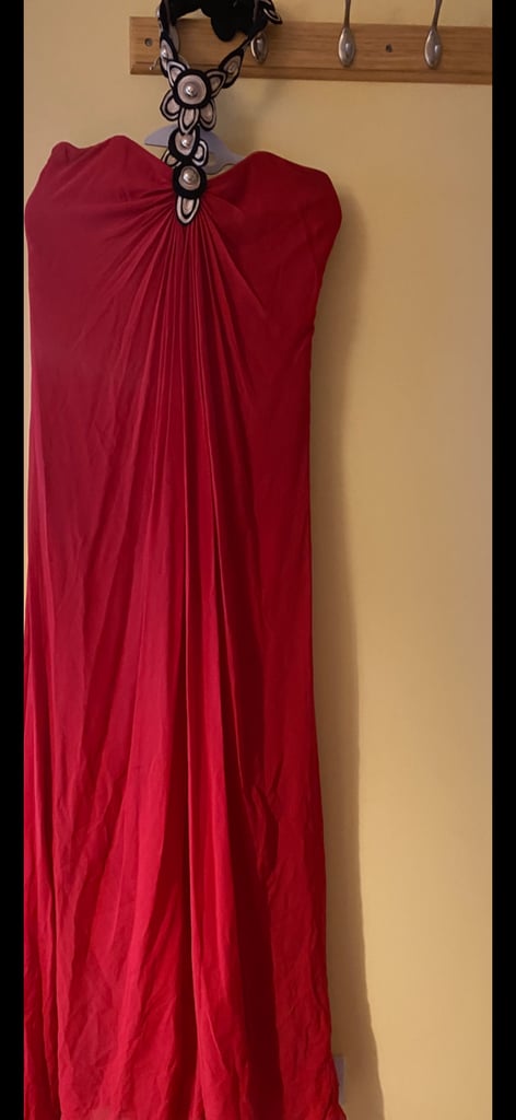 Elegant red colour 100% Silk long dress size 12 UK for about height 5Ft 9-10inches tall lady