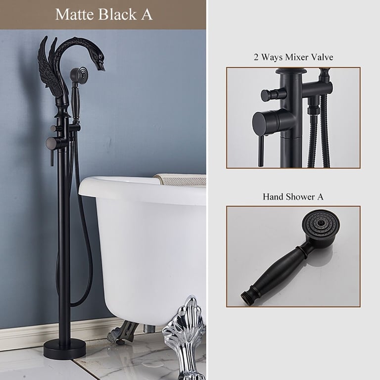 New Black Floor Mounted Free Standing Bath Filler with Hand Shower RRP £250 Our Price £165