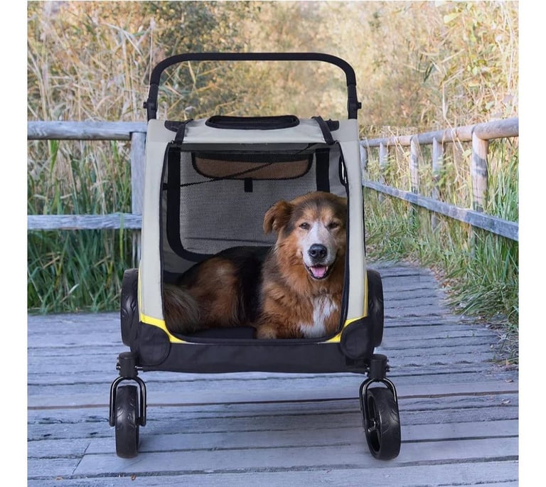 4 Wheels Pet Stroller Breathable Large Dog Pushchair Cat and Dog Trolley with 78cm Entry Door Lo