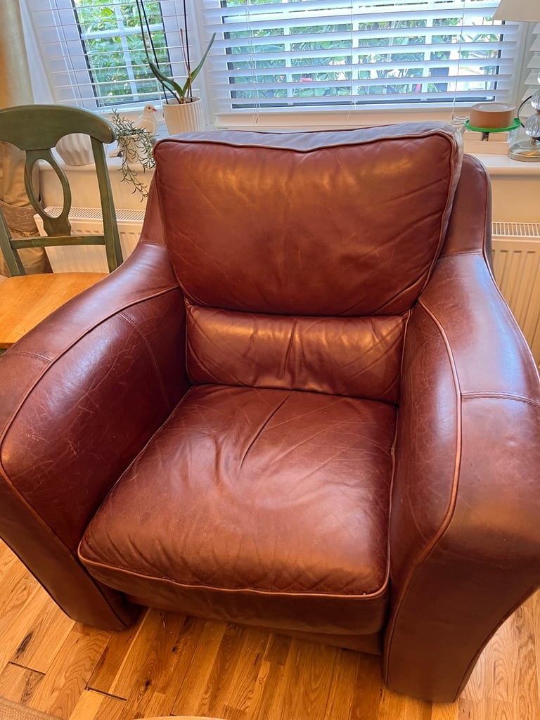 image for Brown real leather armchair 