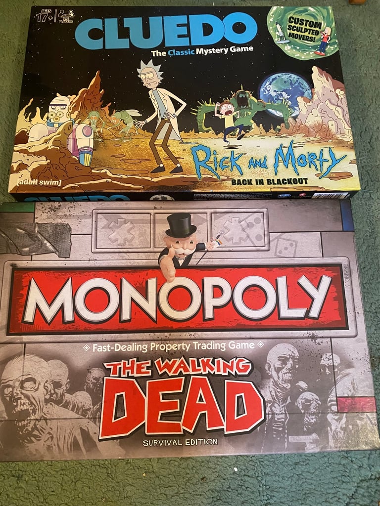 Cluedo Rick and Morty 'Back in Blackout' and Monopoly Walking Dead Board games - Both New & Sealed