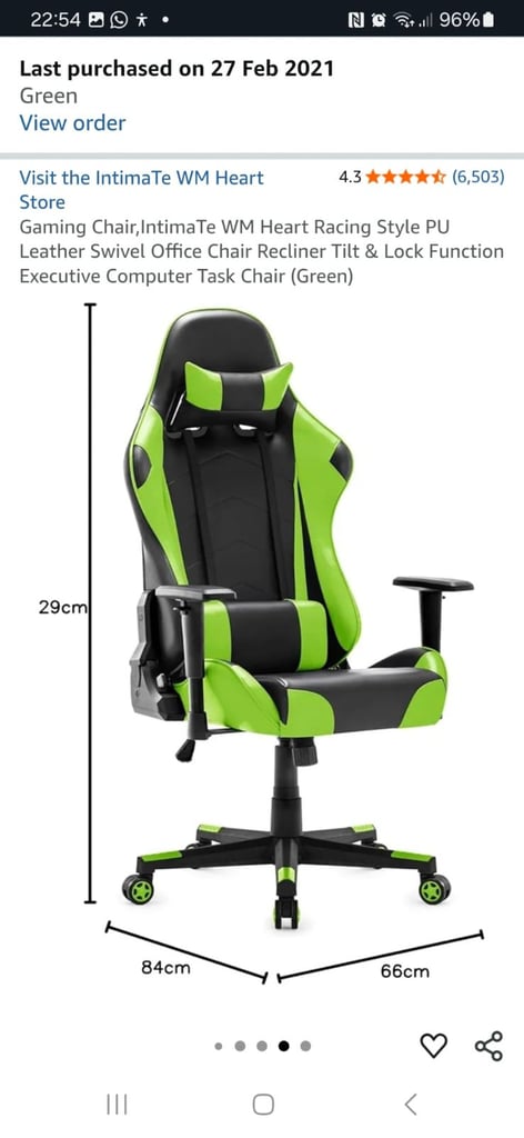 Black and green gaming chair.