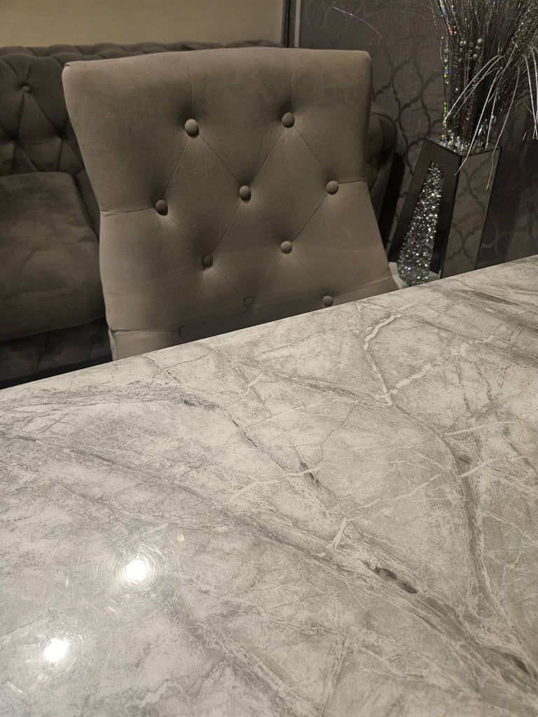 Marble dining table and 8 chairs