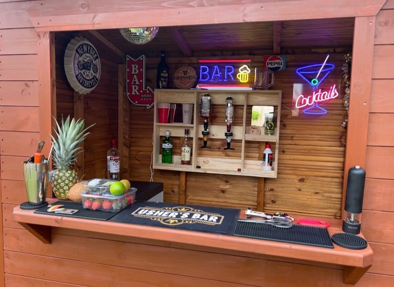 Garden Bar - Pent Shed with Hatch High Quality with Rubber Roof - Optics - Great for BBQ’s