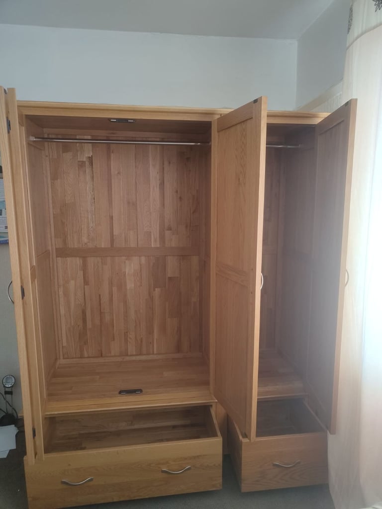 Solid oak large triple wardrobe